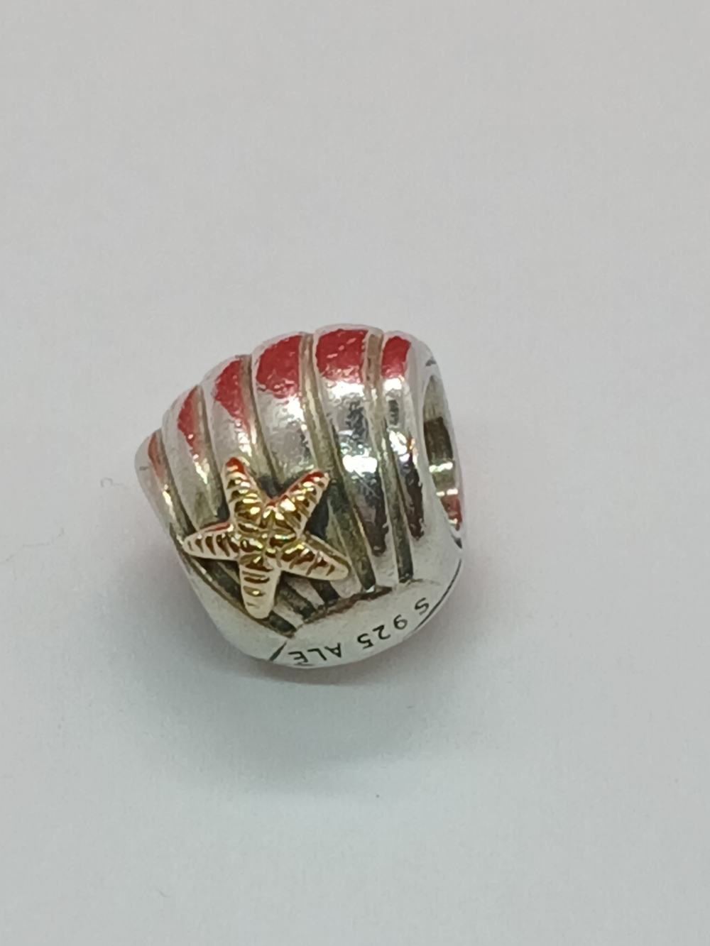 PANDORA Sterling Sea Shell & 14k Gold Starfish Charm RETIRED